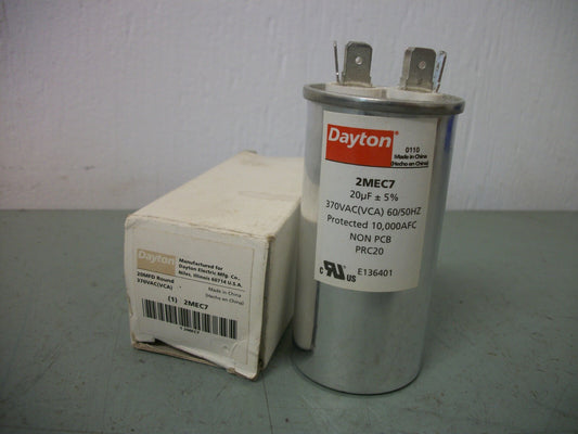 DAYTON 20MFD ROUND CAPACITOR 2MEC7 370VAC NIB