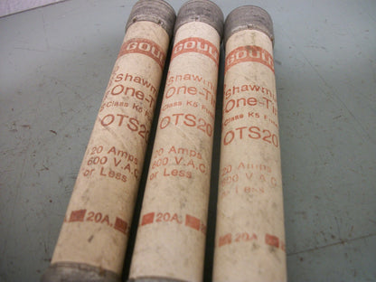 GOULD SHAWMUT LOT OF 3 ONE-TIME FUSES OTS20 20AMP 600VOLT