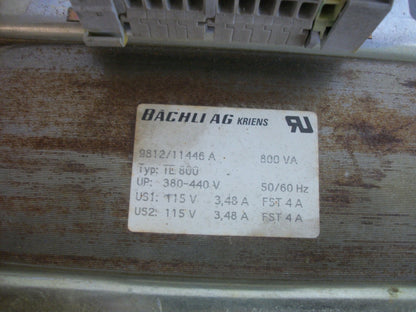 BACHLI AG KRIENS 800VA 1PH TRANSFORMER 9812/11446A HV 380-440VOLT LV 115VOLT