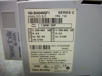 ALLEN-BRADLEY 2HP ANALOG S.F. SPEED CONTROLLER 160-BA04NSF1 460VOLT 3PH 4AMP