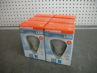 SYLVANIA LOT OF 6 75W 1100 LUMEN BRIGHT WHITE LED BULBS LED12A19/DIM/0/835/U/B N