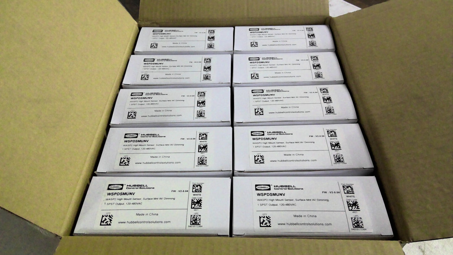 HUBBELL BOX OF 10 WASP 2 HIGH MOUNT SENSORS W/DIMMING WSPDSMUNV NIB