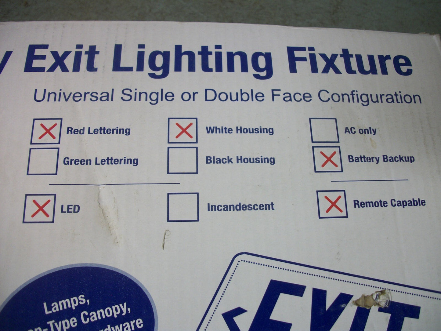 WESTGATE LED BATTERY BACKUP REMOTE CAPABLE EXIT SIGN XT-RCRW-EM NIB