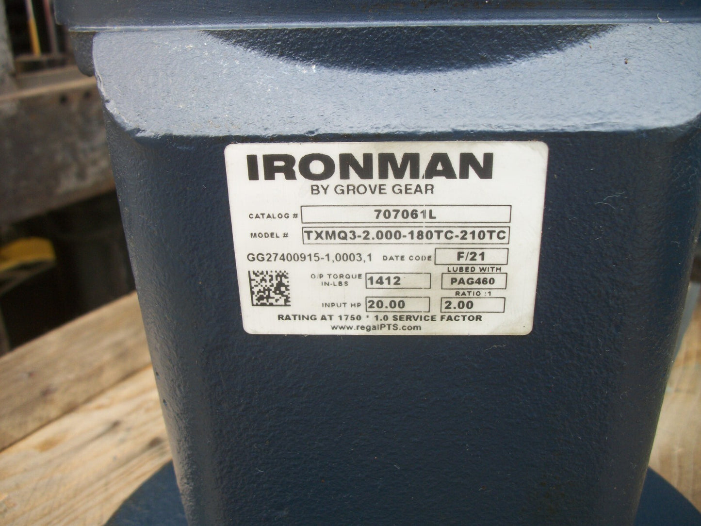 GROVE GEAR IRONMAN 20HP 2:1 RATIO GEAR REDUCER 707061L 1750RPM NOB