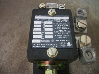 ALLEN-BRADLEY INSTANTANEOUS TRIP RELAY 809-A05E 9AMP 600VOLT NOB