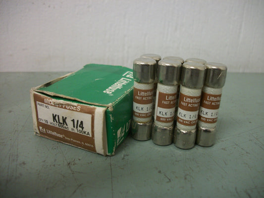 LITTELFUSE BOX OF 7 MIDGET FUSES KLK1/4 1/4AMP 600VOLT NIB