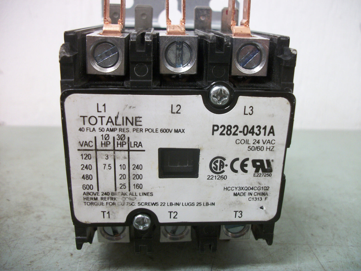 TOTALINE DEFINITE PURPOSE CONTACTOR P282-0431A 24VCOIL 3PH 600V 25HP NOB