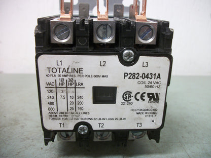 TOTALINE DEFINITE PURPOSE CONTACTOR P282-0431A 24VCOIL 3PH 600V 25HP NOB