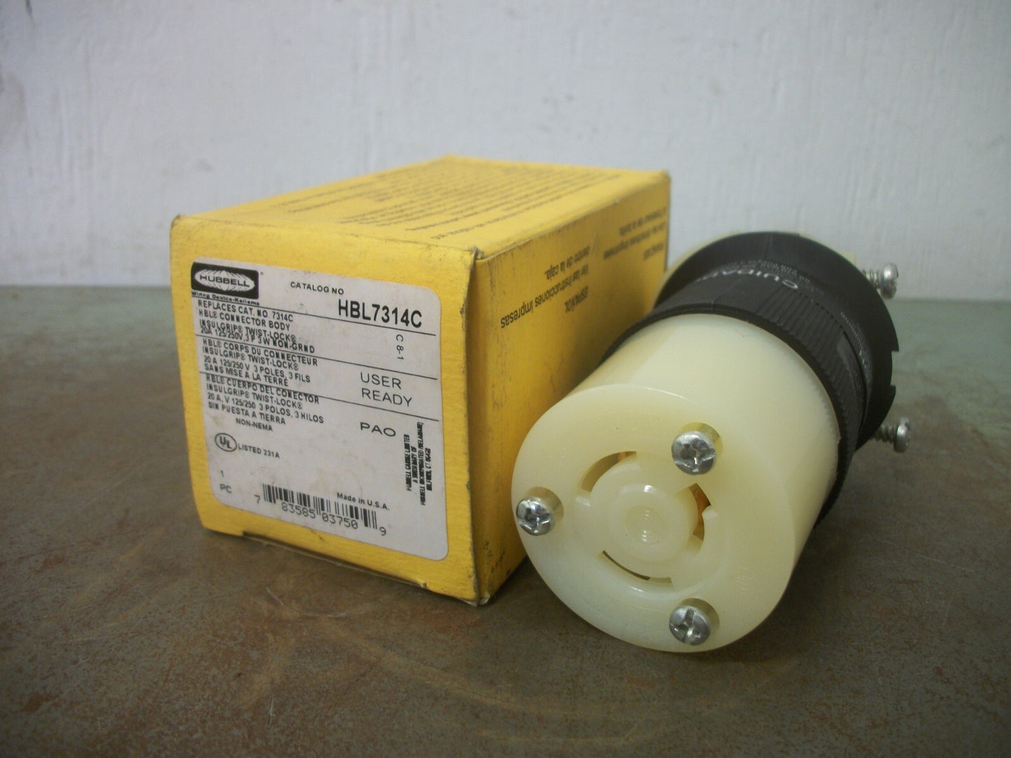 HUBBELL TWIST-LOCK CONNECTOR HBL7314C 20AMP 125/250VOLT 3P 3W NIB