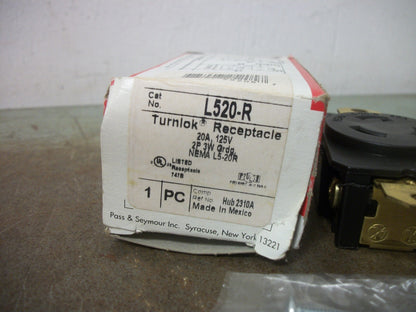 PASS & SEYMOUR TURNLOK RECEPTACLE L520-R 20AMP 125VOLT 2P 3W GRND NIB