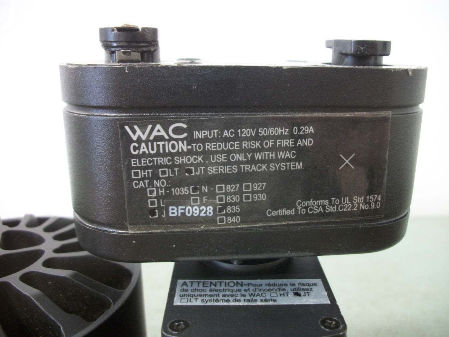 WAC JT SERIES ELECTRONIC LOW VOLTAGE LIGHT J-BF0928 120VAC 0.29AMP NOB