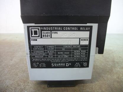 SQUARE D TYPE X CONTROL RELAY 8501XO20 8501X020 120VCOIL