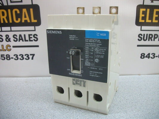 SIEMENS NGB CIRCUIT BREAKER NGB3B060 60AMP 600VOLT 3POLE NOB