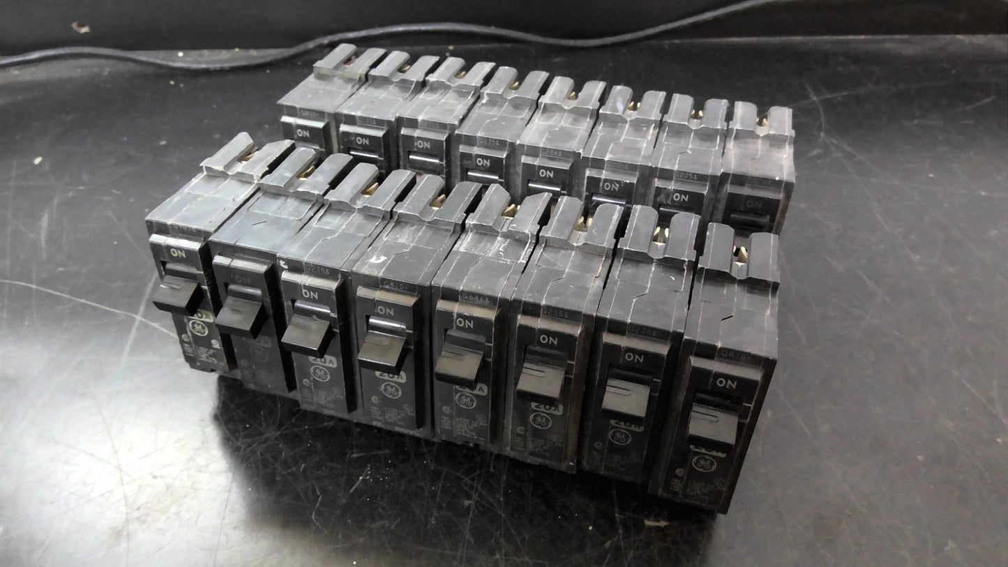 GE LOT OF 16 THQL CIRCUIT BREAKERS THQL1120 20AMP 240VOLT 1POLE