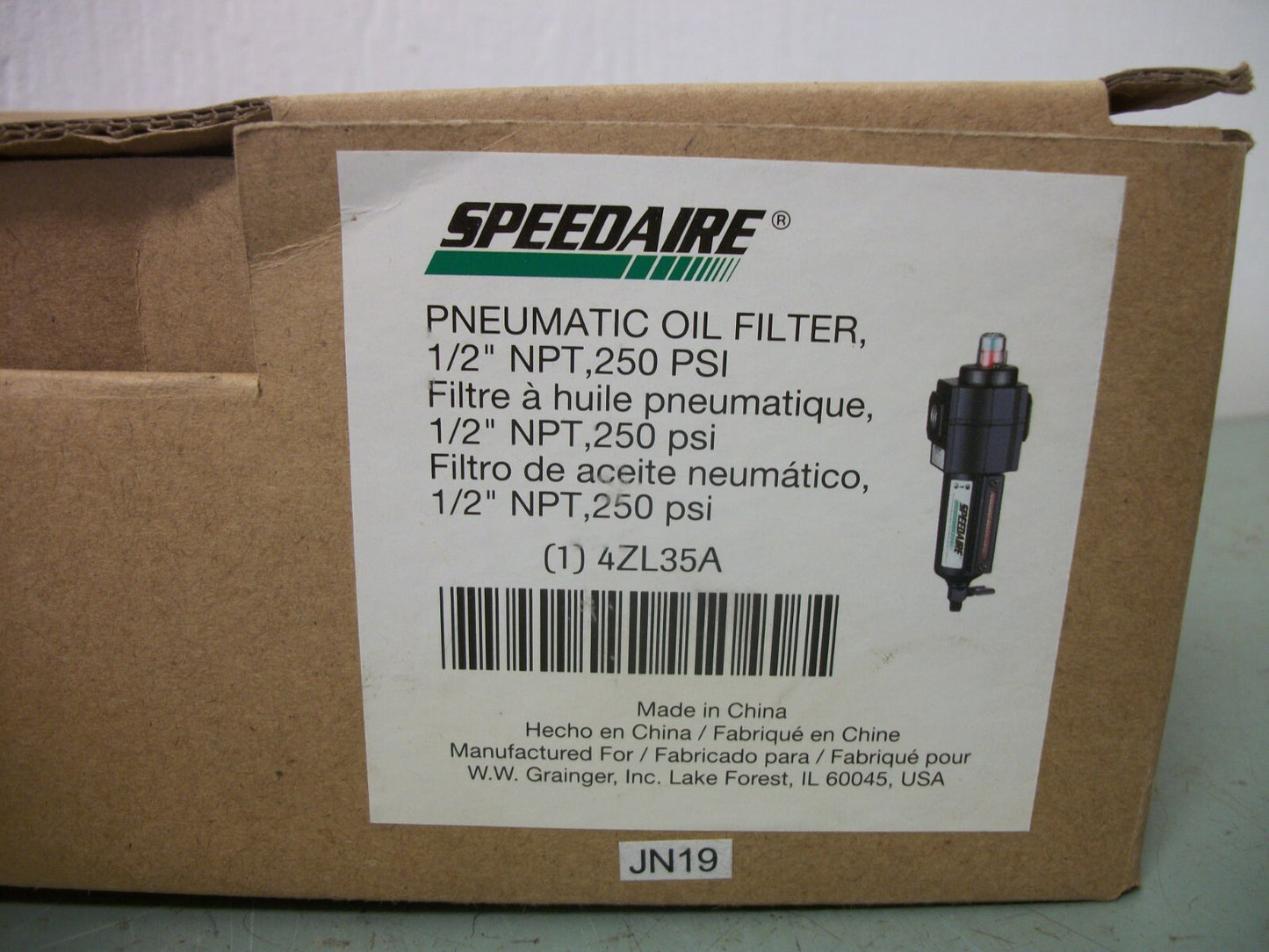 SPEEDAIRE 1/2" NPT PNEUMATIC OIL FILTER 4ZL35A 250PSI NIB