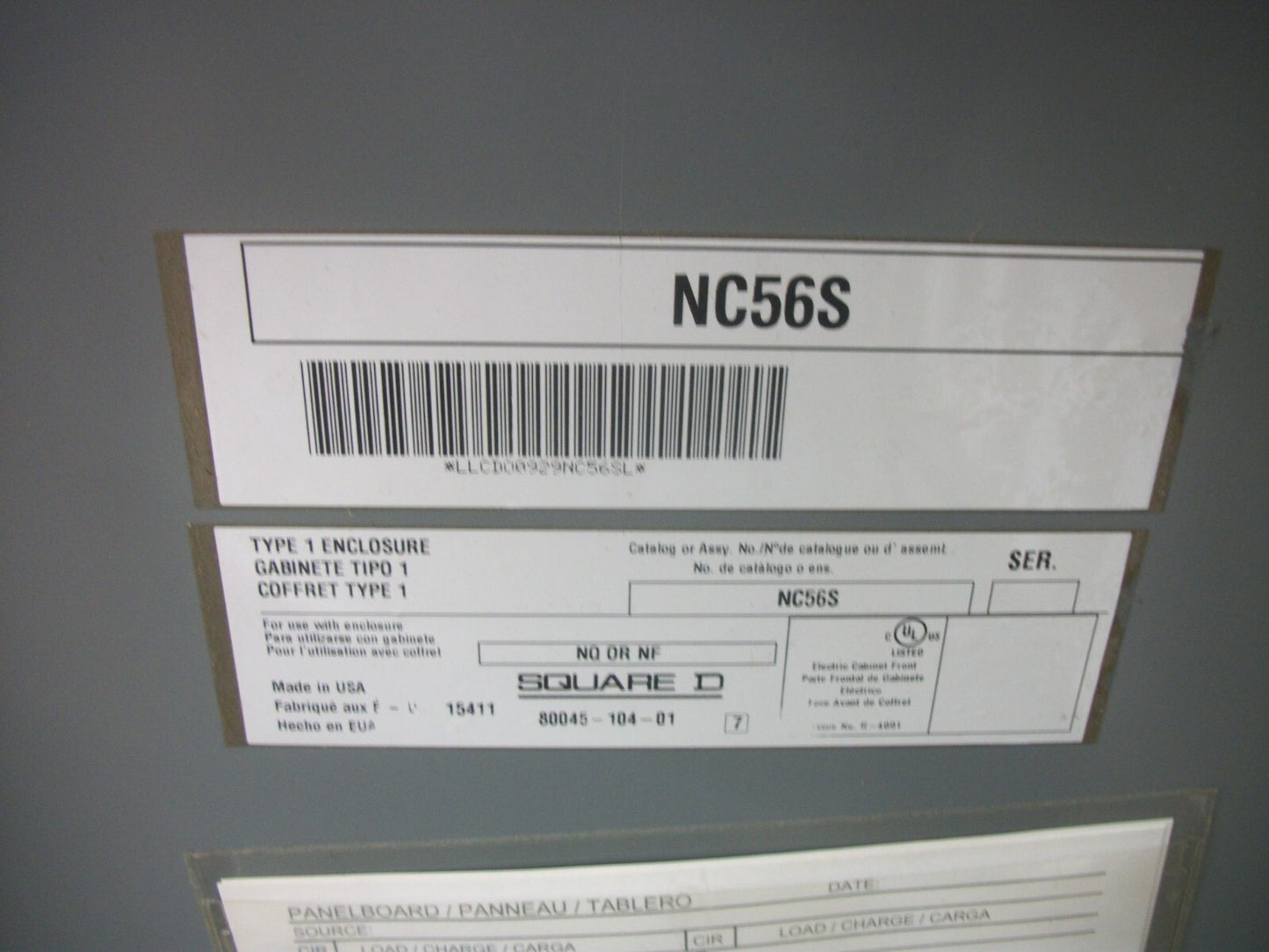 SQUARE D NQ NF PANELBOARD SURFACE FRONT NC56S NOB