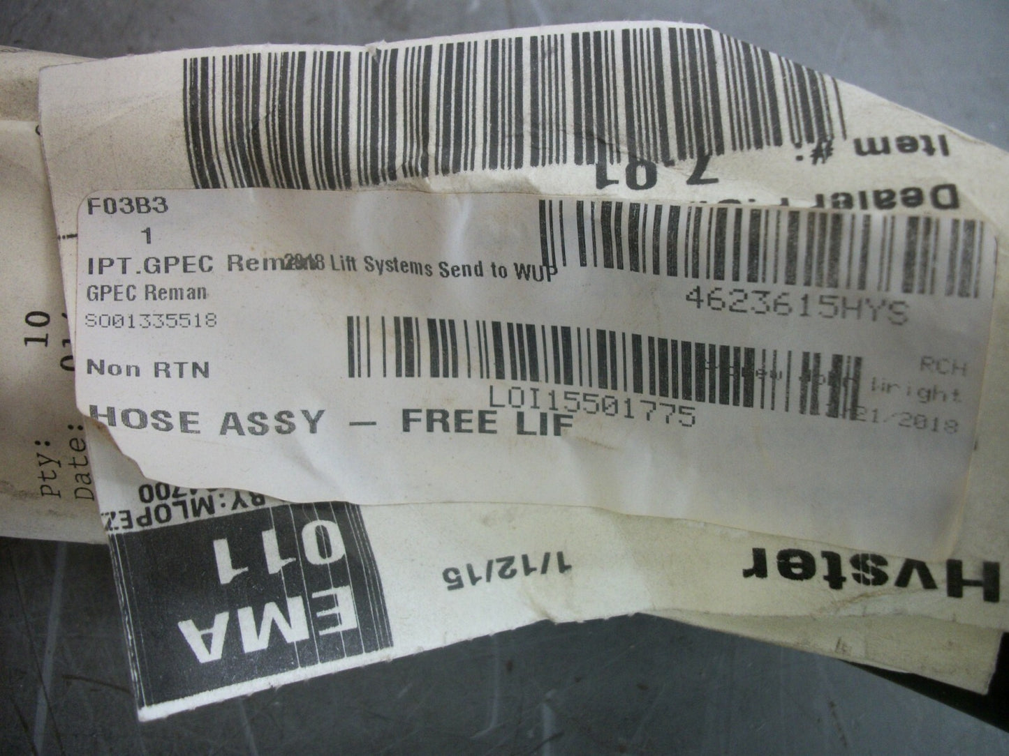 HYSTER FREE LIFT HOSE ASSEMBLY 4623615 NEW