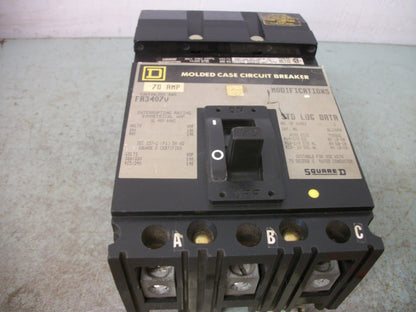 SQUARE D I-LINE FA CIRCUIT BREAKER FA34070 70AMP 480VOLT 3POLE GRAY