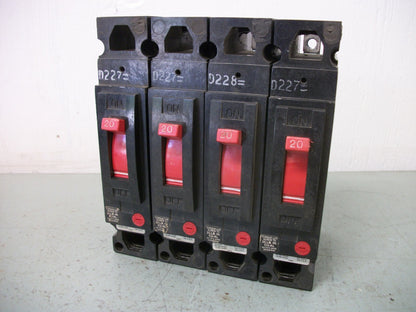 GE LOT OF 4 THED CIRCUIT BREAKERS THED113020 20AMP 277VOLT 1POLE