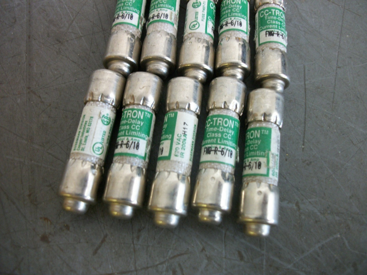 BUSSMANN LOT OF 10 CC-TRON FUSES FNQ-R-6/10 6/10AMP 600VOLT NOB