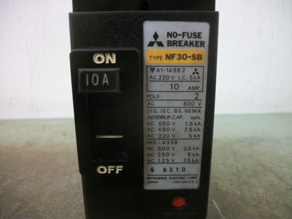MITSUBISHI NO-FUSE CIRCUIT BREAKER NF30-SB-2P 10AMP 600VOLT 2POLE