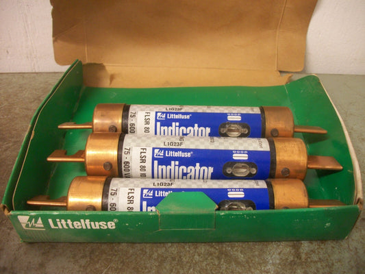 LITTELFUSE BOX OF 3 INDICATOR POWR-GARD FUSES FLSR80ID 80AMP 600VOLT NIB