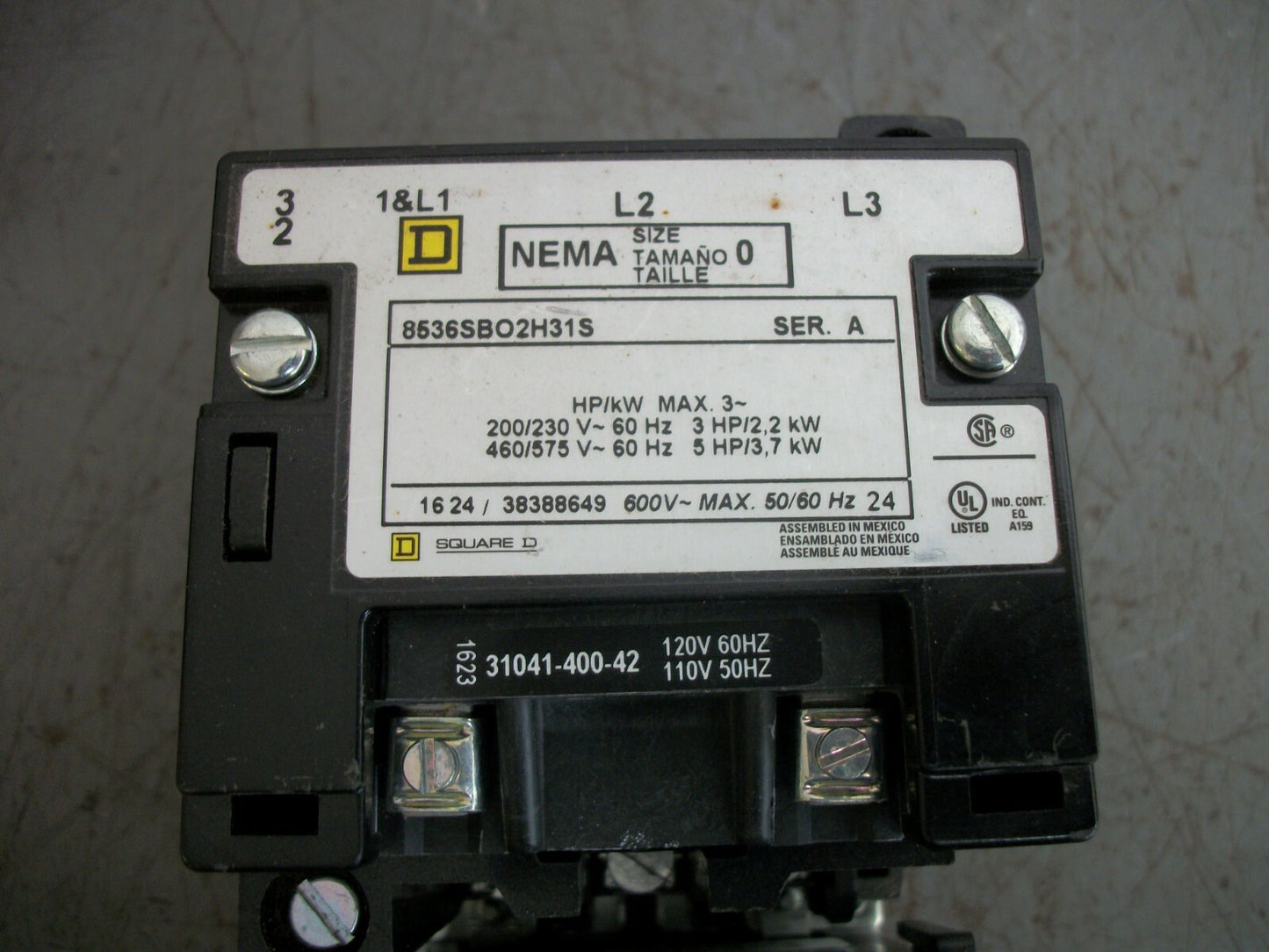 SQUARE D SIZE 0 MOTOR STARTER 8536SBO2H31S 120VCOIL 3PH 600V 5HP W/ML NOB