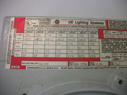 GE LIGHTING FIXTURE FOR HAZARDOUS LOCATIONS H2115S 150WATT 120VOLT
