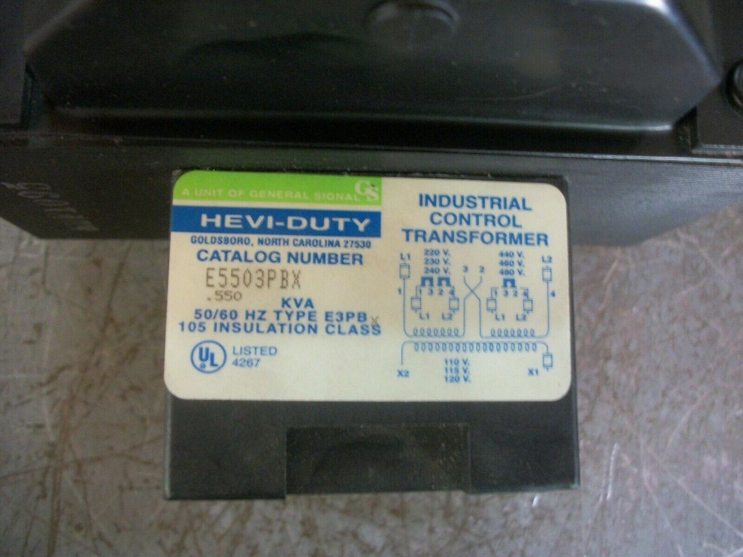 HEVI-DUTY .550KVA 1PH TRANSFORMER E5503PBX HV 220X480 LV 110/120
