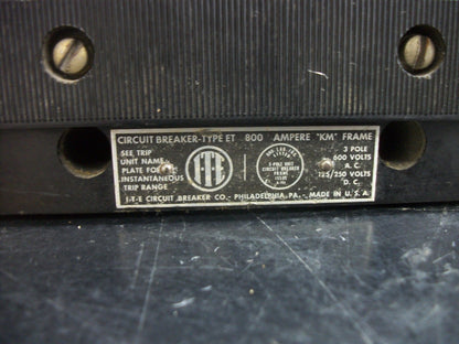 SIEMENS ITE KM3 CIRCUIT BREAKER KM3F800 800AMP 600VOLT 3POLE W/400A TRIP