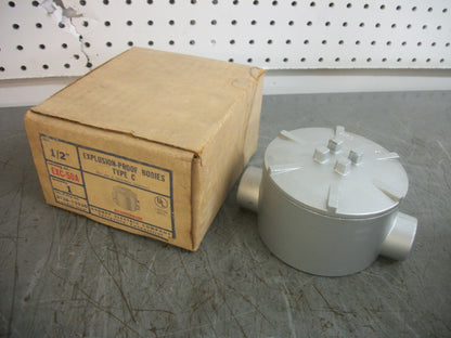 GEDNEY ELECTRIC 1/2" EXPLOSION PROOF STRAIGHT THROUGH OUTLET BOX EXC-50A NIB