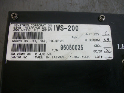 NEMATRON LCD 64K 34-KEY OPERATOR INTERFACE DISPLAY IWS-200