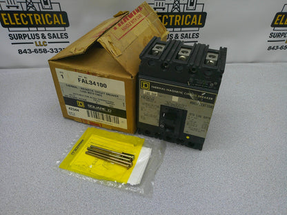SQUARE D FAL CIRCUIT BREAKER FAL34100 100AMP 480VOLT 3POLE GRAY NIB