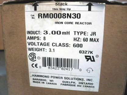 HAMMOND 3.00mH 3PH DRY TYPE REACTOR RM0008N30 600VOLT 8AMP *NIB*