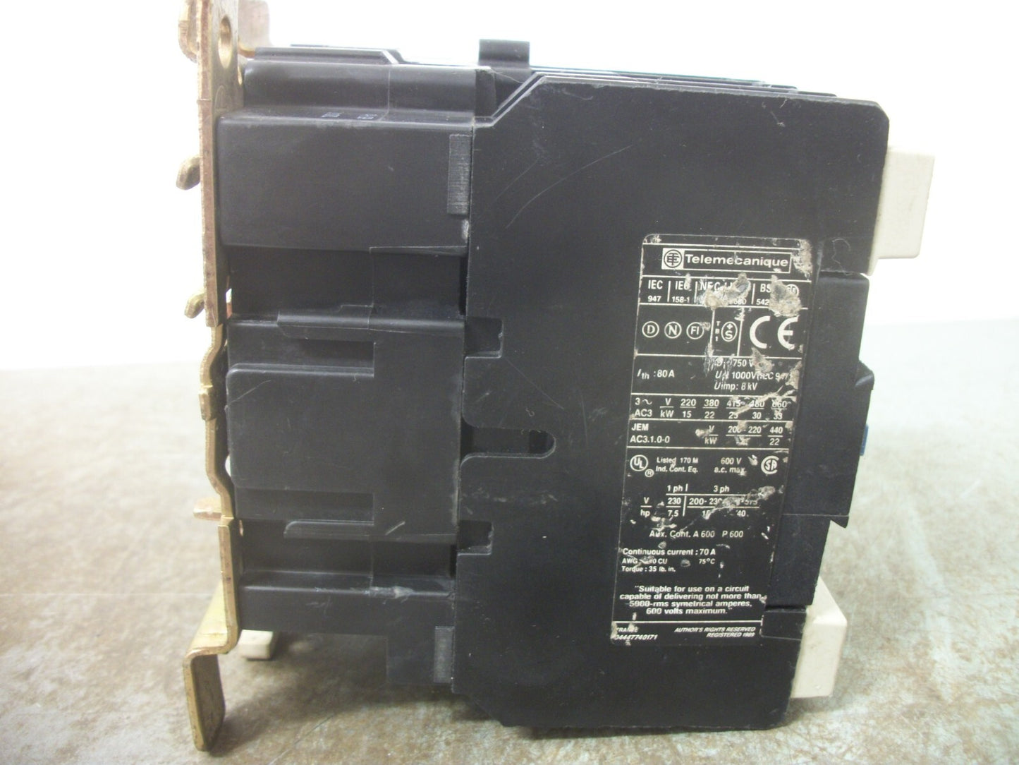 TELEMECANIQUE CONTACTOR LC1D5011G6 70AMP 120VCOIL 3PH 600V 40HP