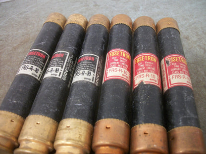 BUSSMANN LOT OF 6 FUSETRON FUSES FRS-R-10 10AMP 600VOLT