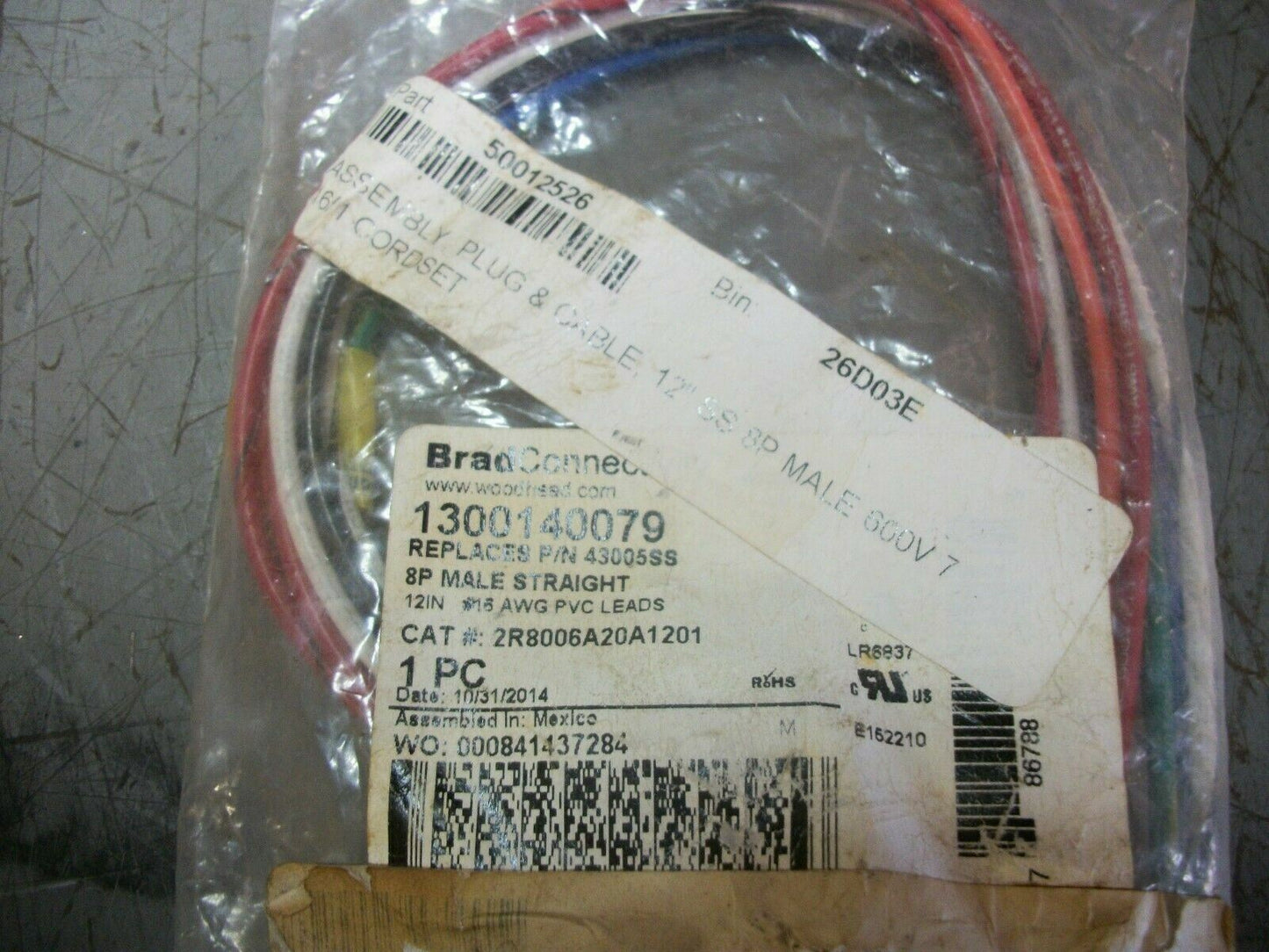 DANIEL WOODHEAD BRADCONNECT 12" MALE PLUG & CABLE 16/1 CORDSET 2R8006A20A1201