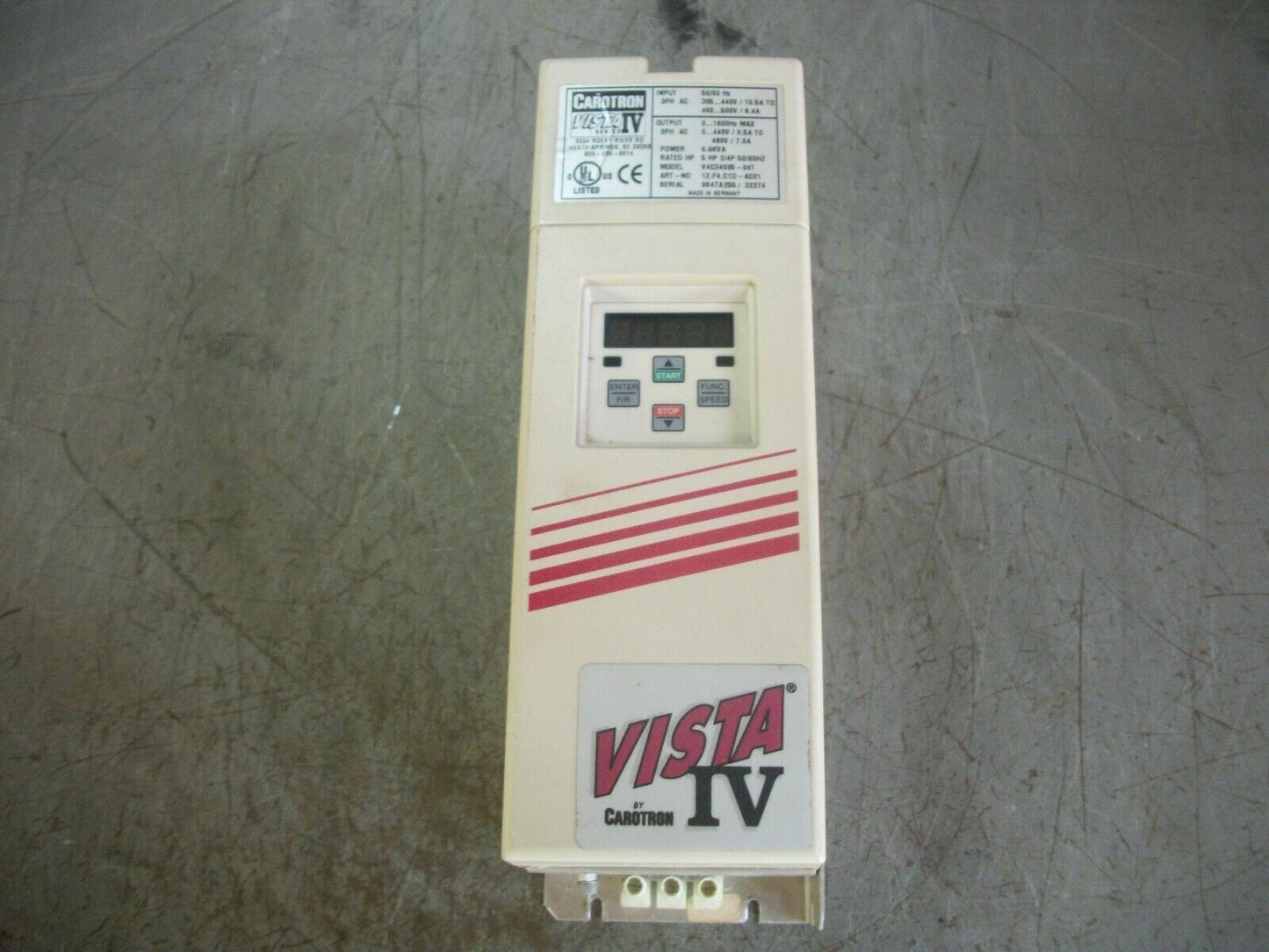 CAROTRON VISTA IV 5HP AC DRIVE V4C34005-04T 6.6KVA 3PH 480VOLT 7.6AMP
