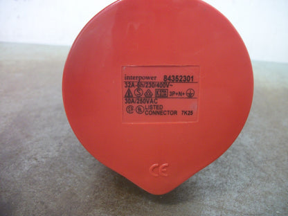 INTERPOWER PIN & SLEEVE CONNECTOR 84352301 30AMP 250VOLT 3P+N+GRND
