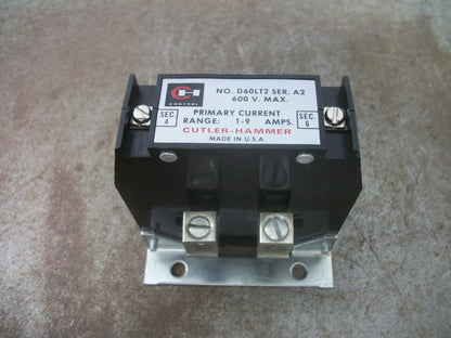 CUTLER-HAMMER CURRENT TRANSFORMER D60LT2 1-9AMP 600VOLT NOB
