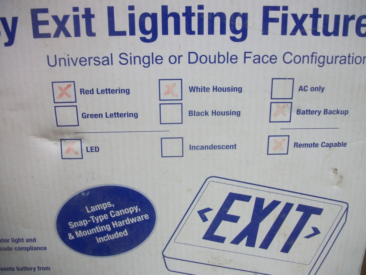 UNIVERSAL EMERGENCY EXIT LIGHTING FIXTURE EZXTEU2RWEMRC NIB