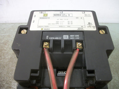 SQUARE D SIZE 3 MOTOR STARTER 8536SEO1S 480VCOIL 3PH 600V 50HP