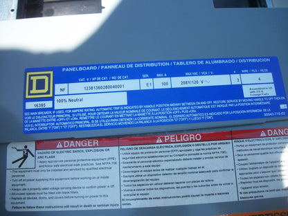 SQUARE D NF LOAD CENTER PANELBOARD 12381360280040001 100AMP 208Y/120VOLT 3PH NOB