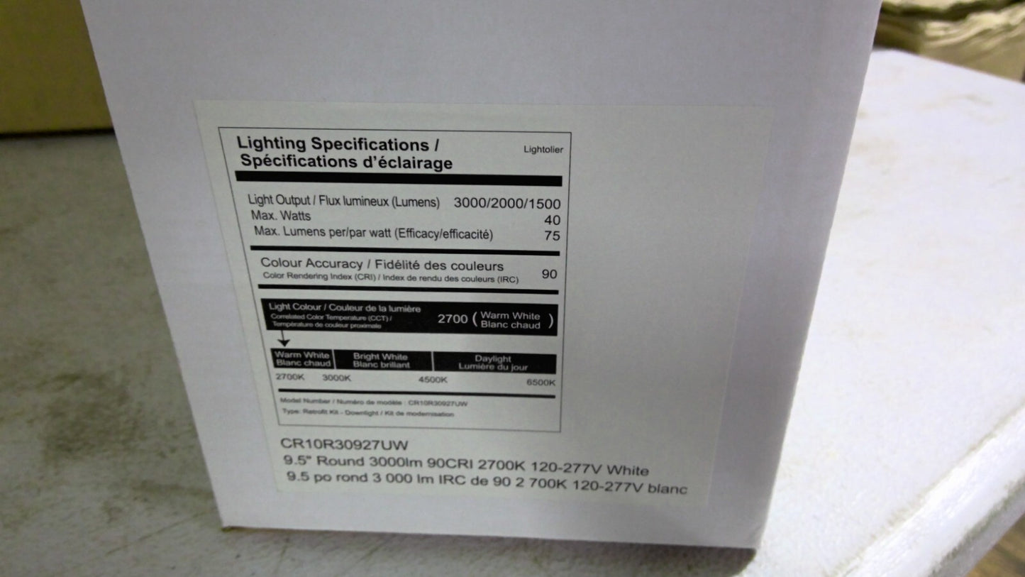 LIGHTOLIER BOX OF 4 COMMERCIAL RETROFIT LED DOWNLIGHTS CR10R30927UW NIB