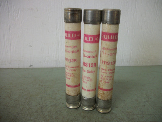 GOULD SHAWMUT LOT OF 3 TRI-ONIC FUSES TRS12R 12AMP 600VOLT