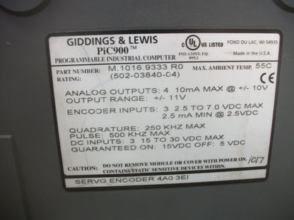 GIDDINGS & LEWIS PiC900 M.1016.9333 R0 SERVO ENCODER MODULE 502-03840-04