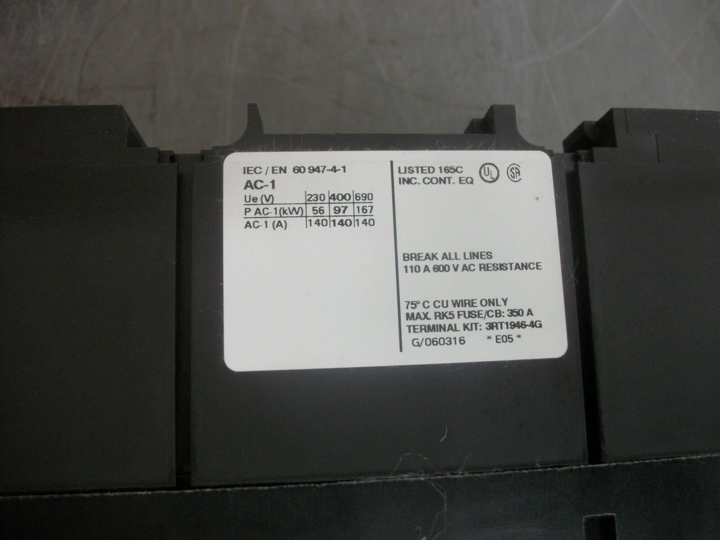 SIEMENS CONTACTOR 3RT1446-1BB40 110AMP 24VCOIL 600V NIB