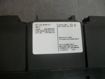 SIEMENS CONTACTOR 3RT1446-1BB40 110AMP 24VCOIL 600V NIB