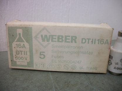 WEBER BOX OF 5 DTII PROTISTOR FUSES DTII16A 16AMP 500VOLT NIB