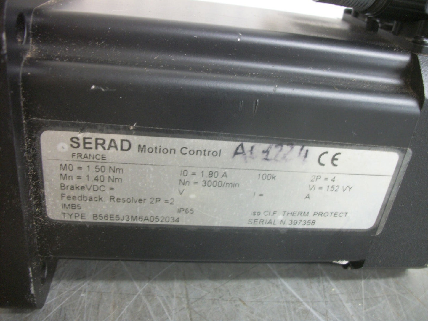 SERAD SERVO MOTOR B56E5J3M6A052034 1.8AMP 3000/MIN NOB